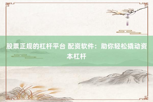 股票正规的杠杆平台 配资软件：助你轻松撬动资本杠杆
