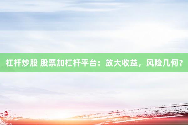 杠杆炒股 股票加杠杆平台：放大收益，风险几何？