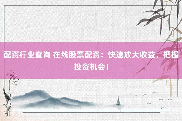 配资行业查询 在线股票配资：快速放大收益，把握投资机会！