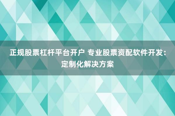 正规股票杠杆平台开户 专业股票资配软件开发：定制化解决方案