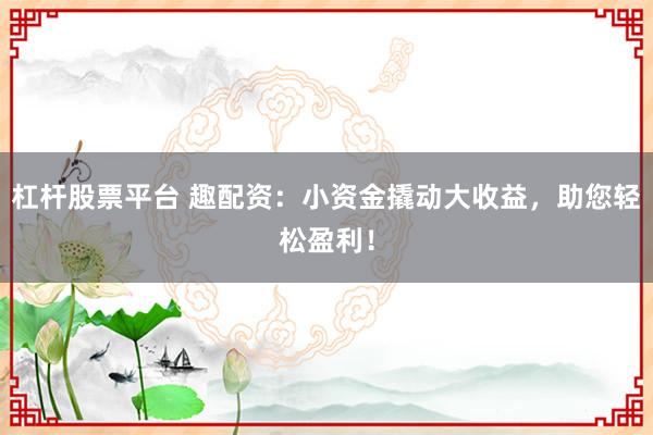 杠杆股票平台 趣配资：小资金撬动大收益，助您轻松盈利！