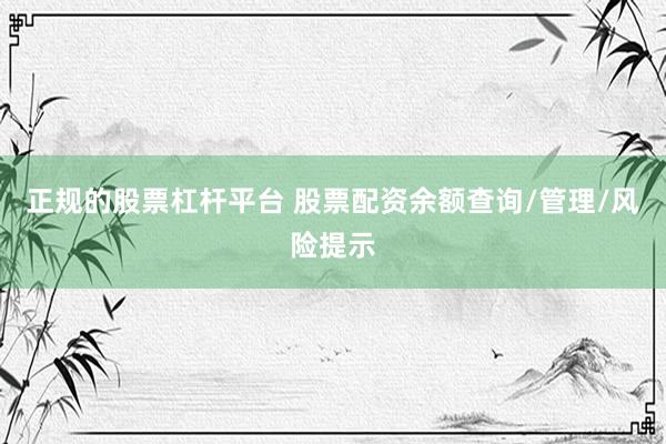 正规的股票杠杆平台 股票配资余额查询/管理/风险提示