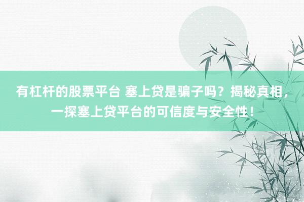 有杠杆的股票平台 塞上贷是骗子吗？揭秘真相，一探塞上贷平台的可信度与安全性！