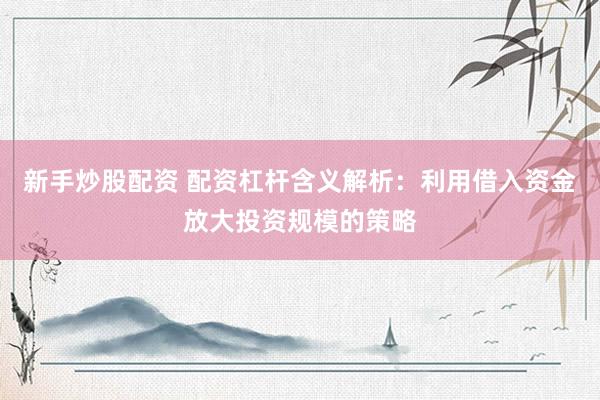 新手炒股配资 配资杠杆含义解析：利用借入资金放大投资规模的策略