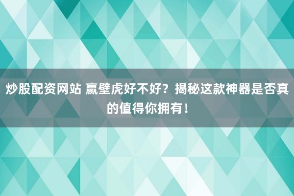 炒股配资网站 赢壁虎好不好？揭秘这款神器是否真的值得你拥有！
