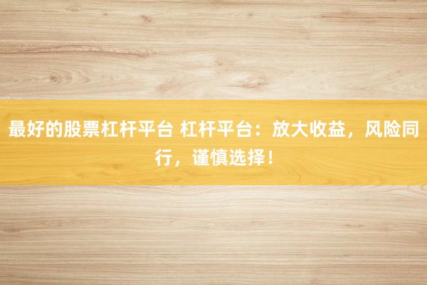 最好的股票杠杆平台 杠杆平台：放大收益，风险同行，谨慎选择！