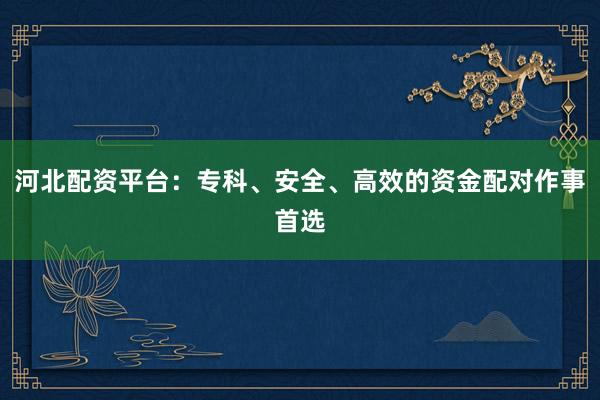 河北配资平台：专科、安全、高效的资金配对作事首选