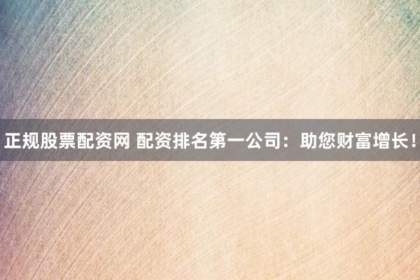 正规股票配资网 配资排名第一公司:助您财富增长!