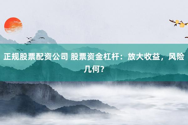 正规股票配资公司 股票资金杠杆：放大收益，风险几何？